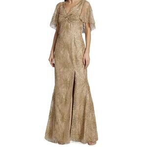 Marchesa Metallic Gold Beaded Evening Gown